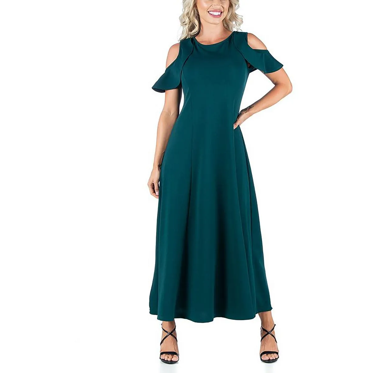 24seven Comfort Apparel Womens Cold Shoulder Long Maxi Dress