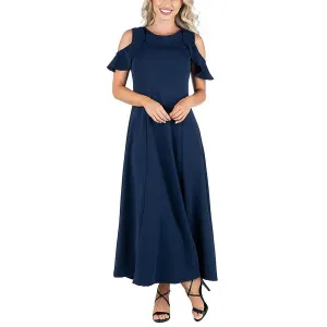 24seven Comfort Apparel Womens Cold Shoulder Long Maxi Dress