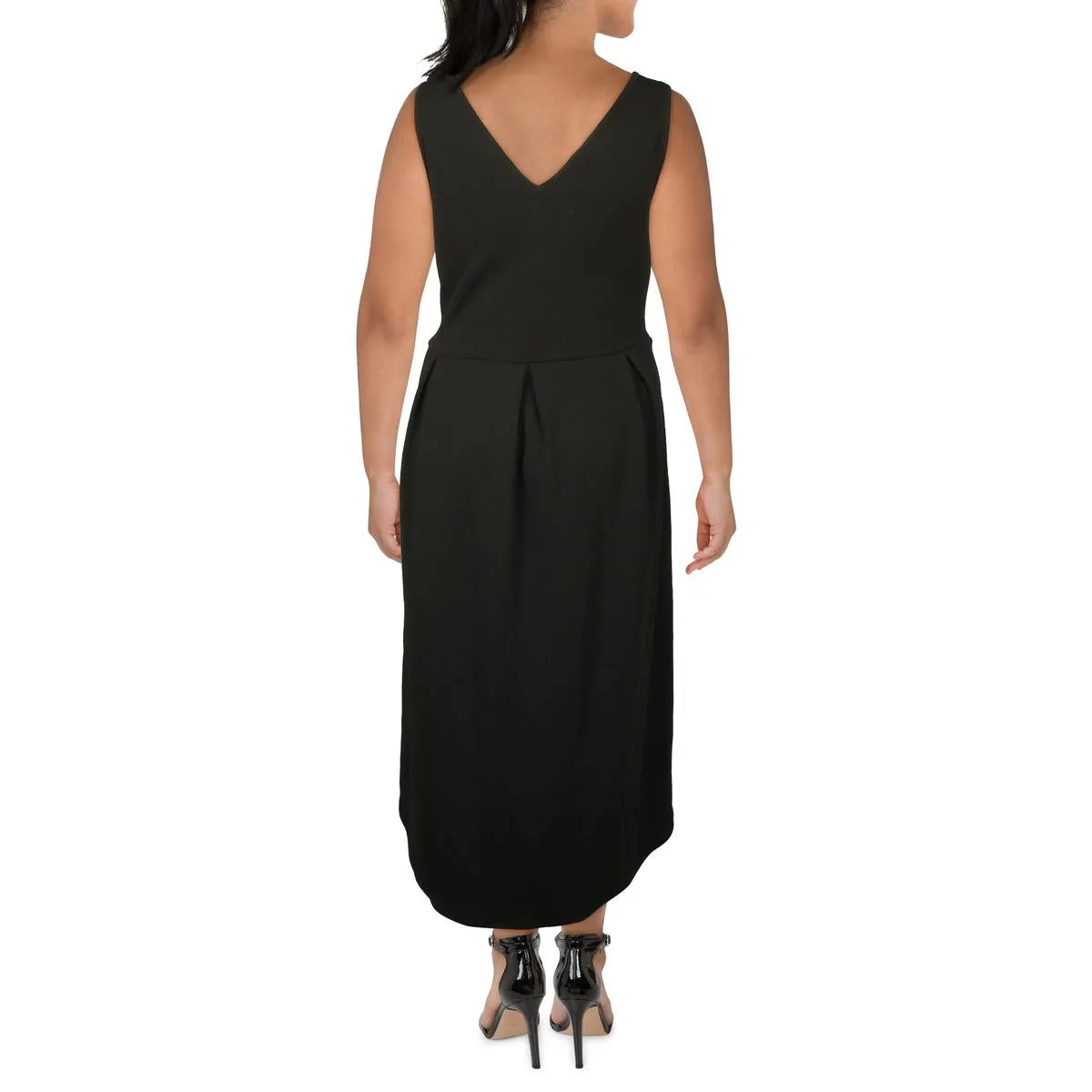 24seven Comfort Apparel Womens Plus Hi-Low Double V Neck Midi Dress