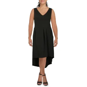 24seven Comfort Apparel Womens Plus Hi-Low Double V Neck Midi Dress