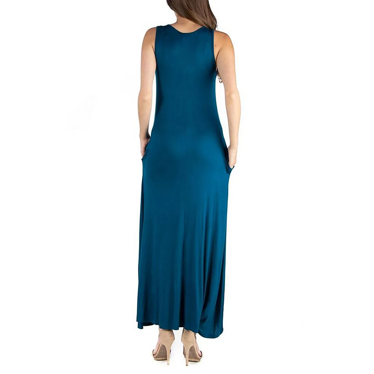 24seven Comfort Apparel Womens Plus Knit Sleeveless Maxi Dress