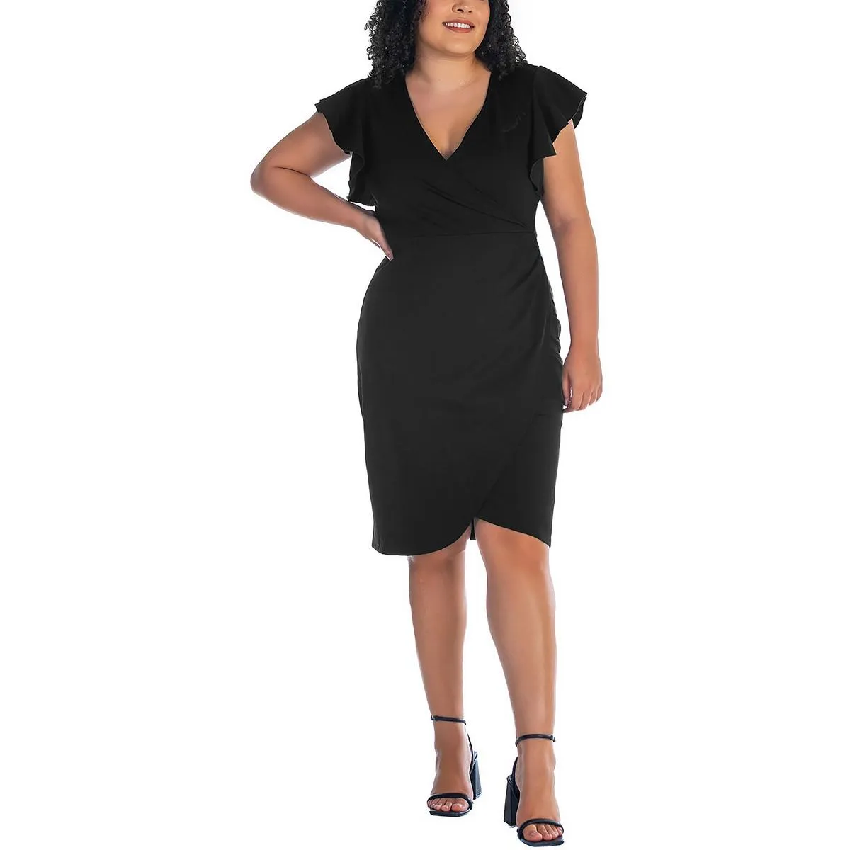 24seven Comfort Apparel Womens Plus Ponte Faux Wrap Sheath Dress