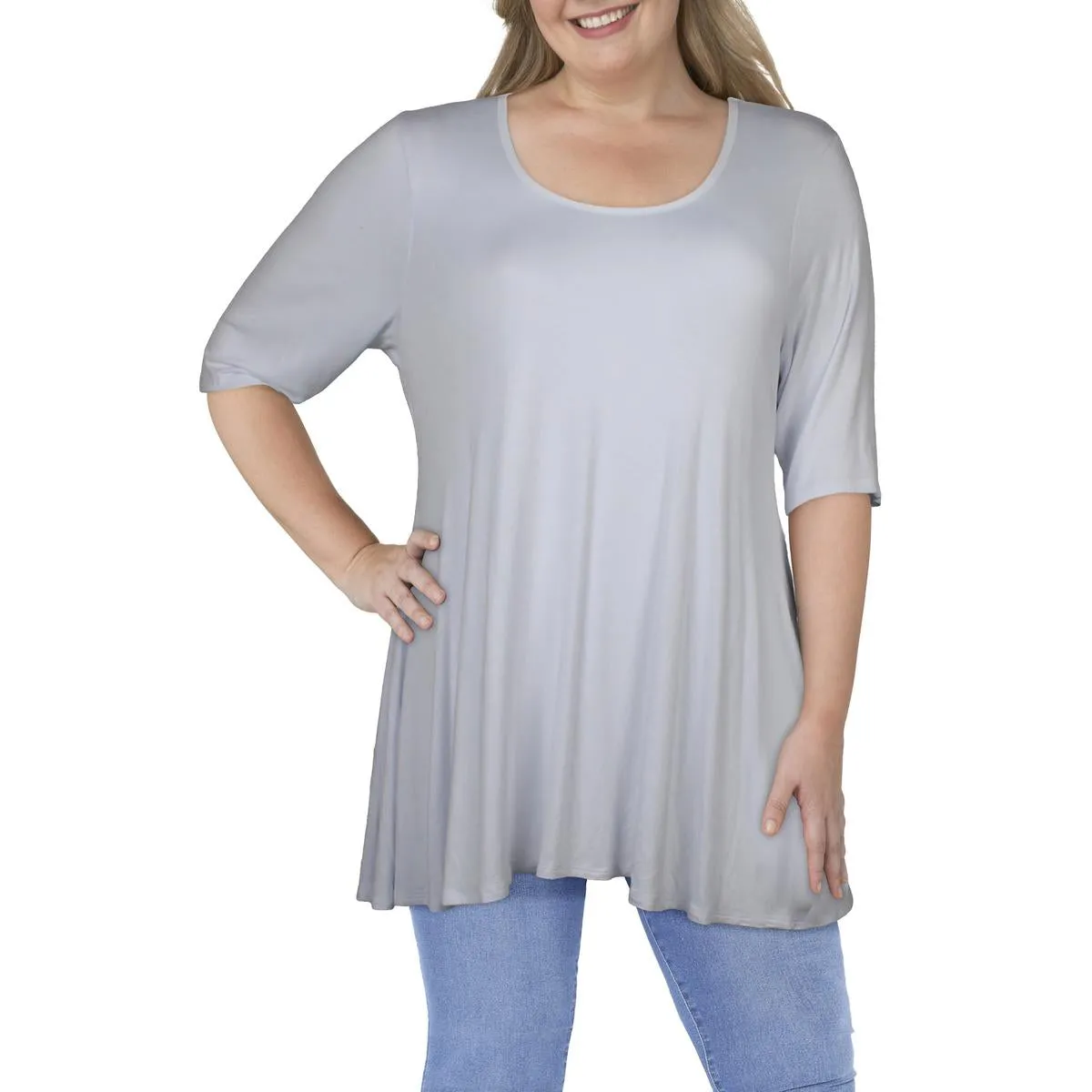 24seven Comfort Apparel Womens Plus Scoop Neck 3/4 Sleeve Tunic Top