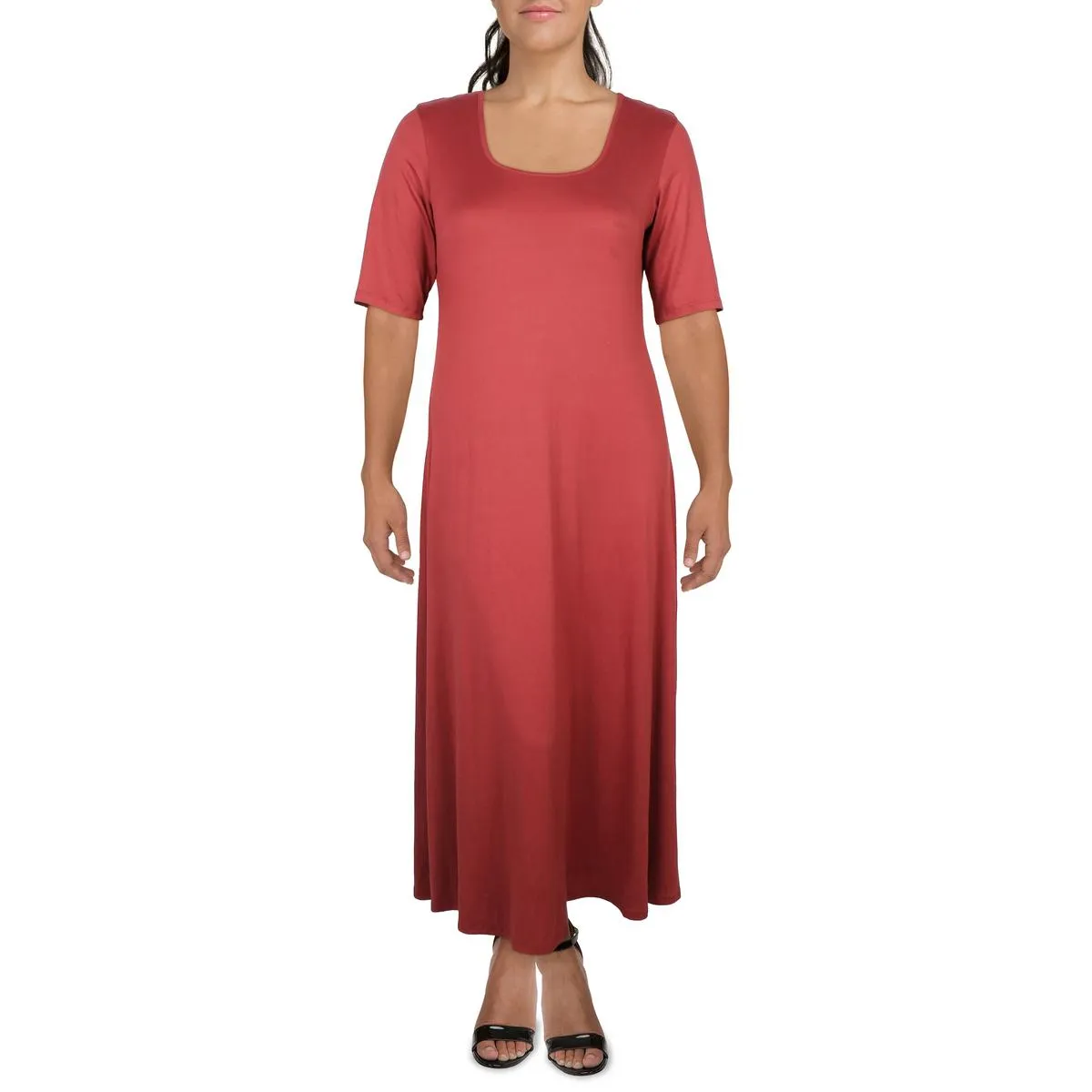 24seven Comfort Apparel Womens Plus Short Sleeve Long Maxi Dress