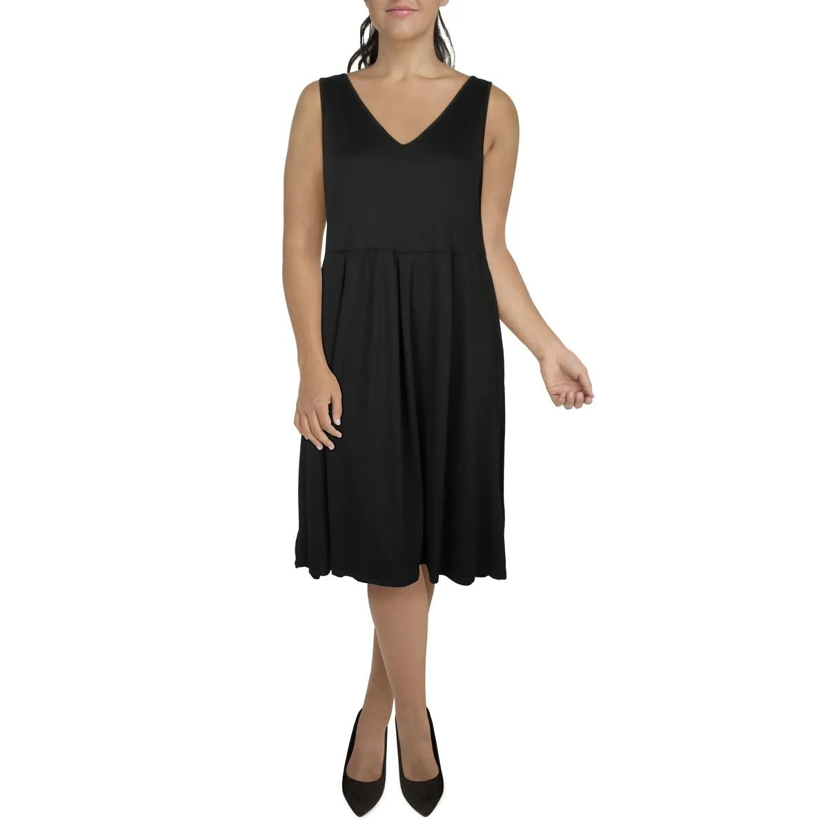 24seven Comfort Apparel Womens Plus V-Neck Sleeveless Midi Dress