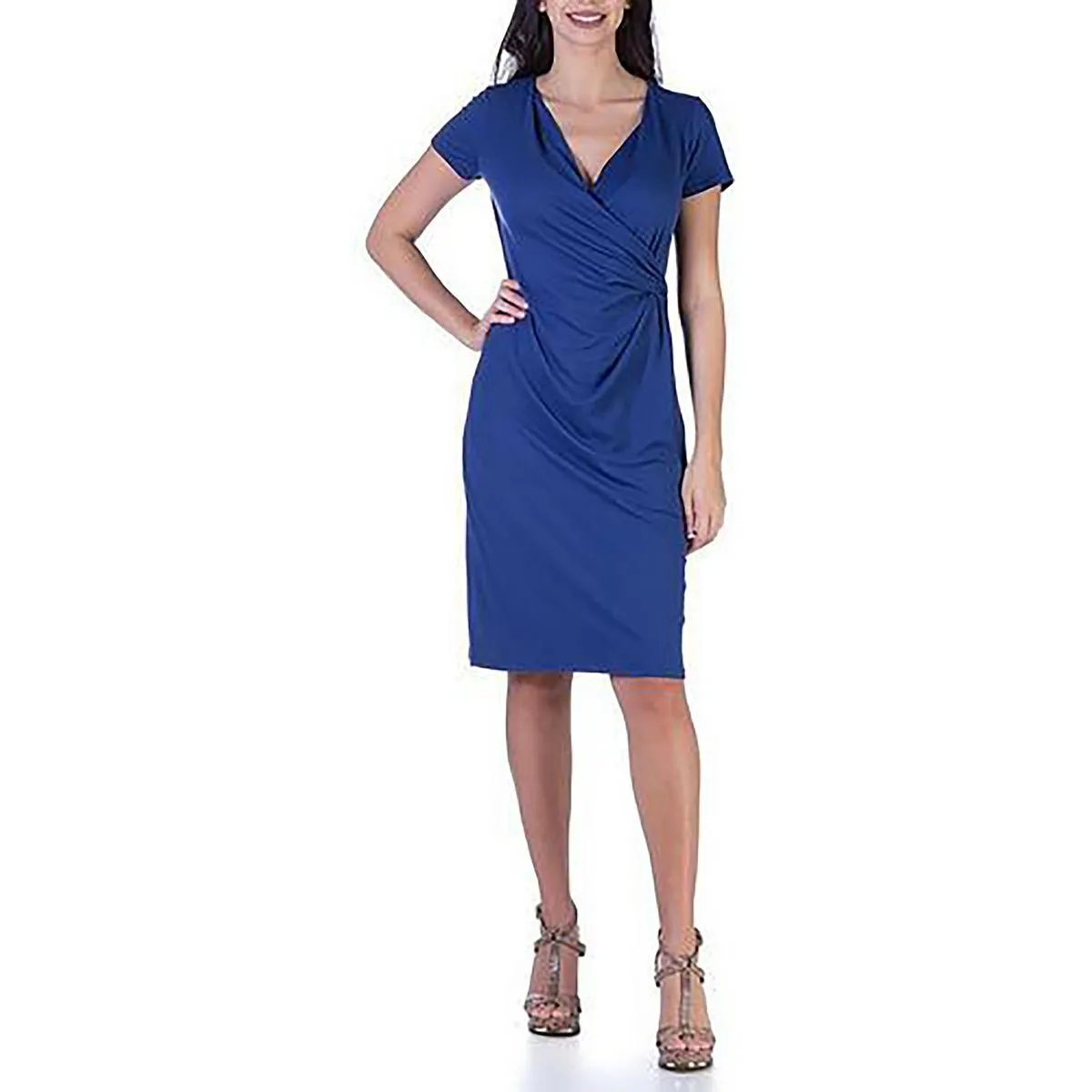 24seven Comfort Apparel Womens Solid Surplice Neckline T-Shirt Dress