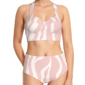 Blush Abstract Women's Swimsuit Set With Halter