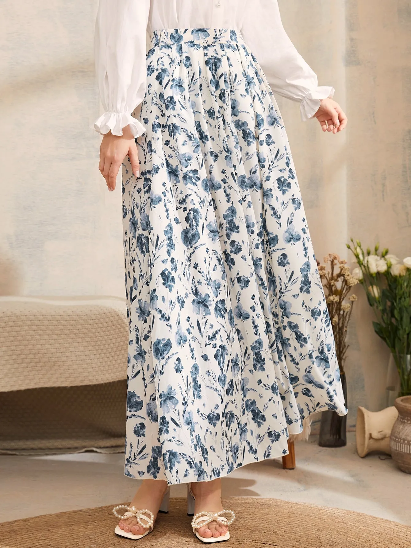 Boho Floral Zipper High Waist Maxi Women Skirt