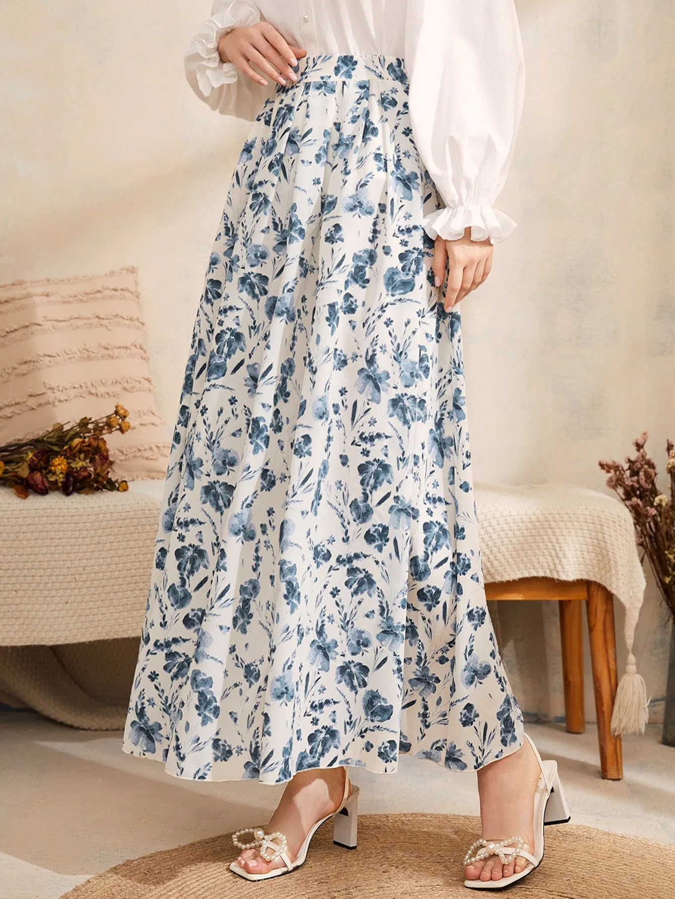 Boho Floral Zipper High Waist Maxi Women Skirt