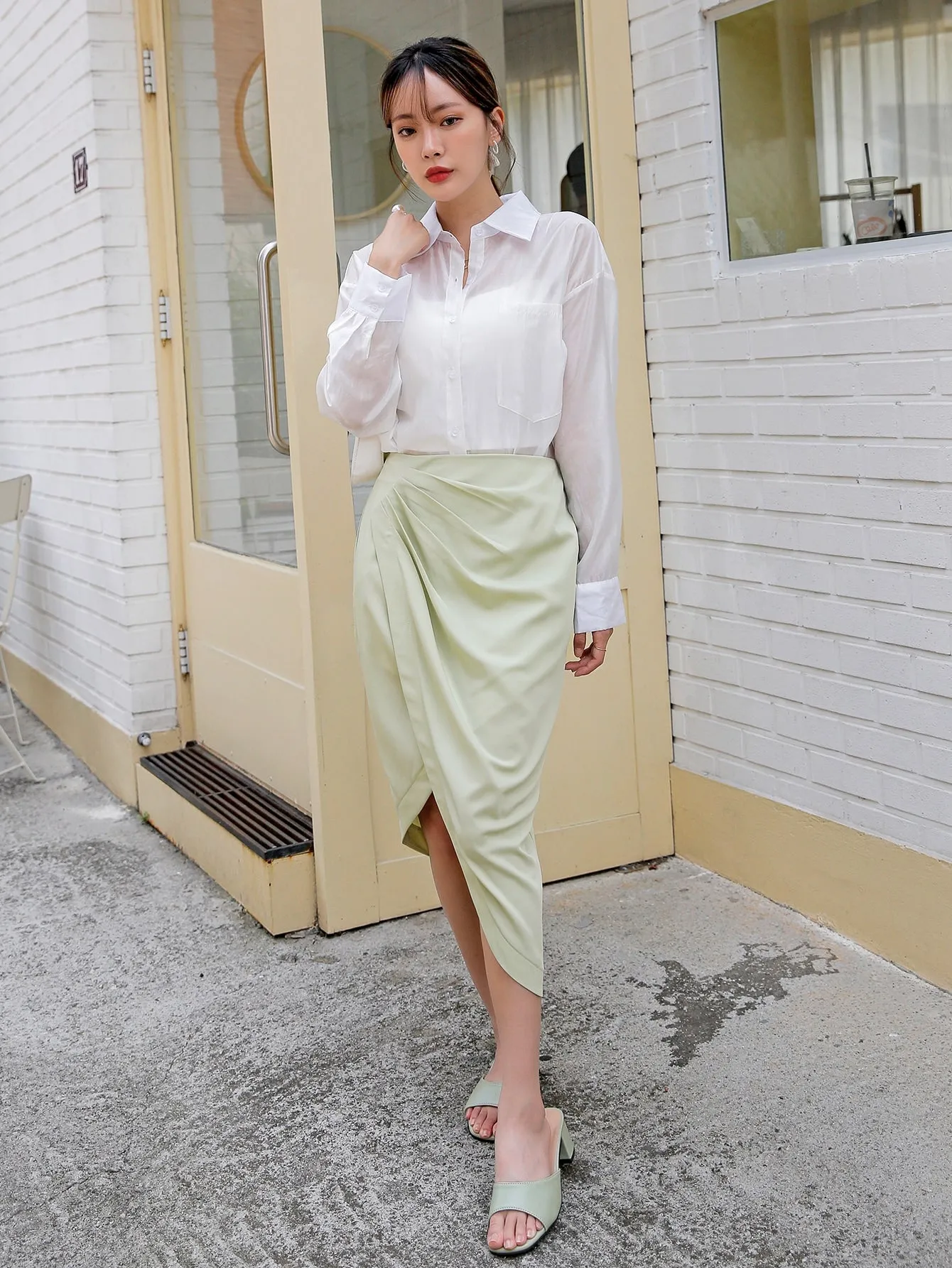 Casual Plain High Low High Waist Midi Women Skirt