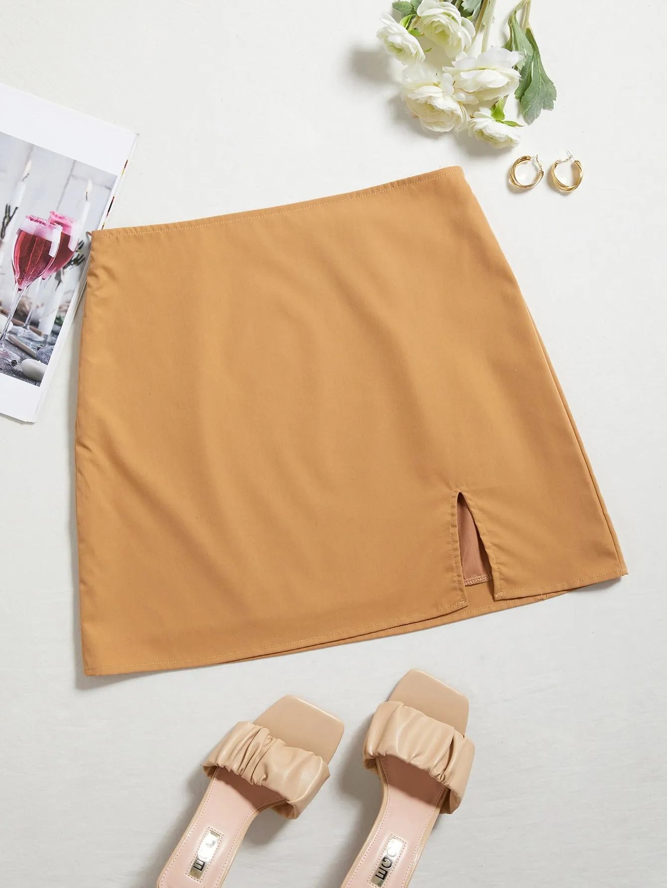 Casual Plain Zipper Natural Mini Women Skirt