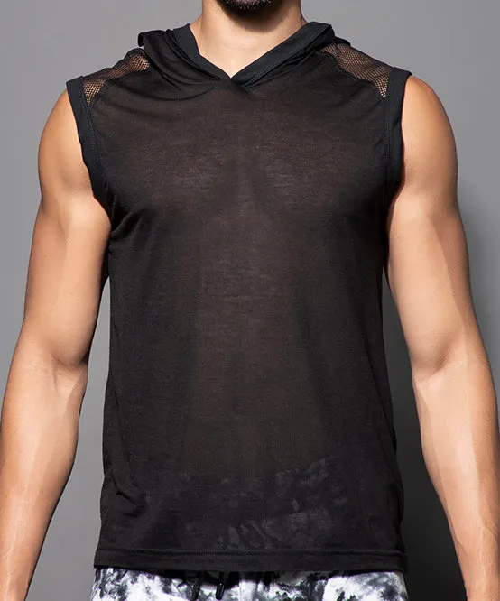 City Mesh Burnout Sleeveless Hoodie