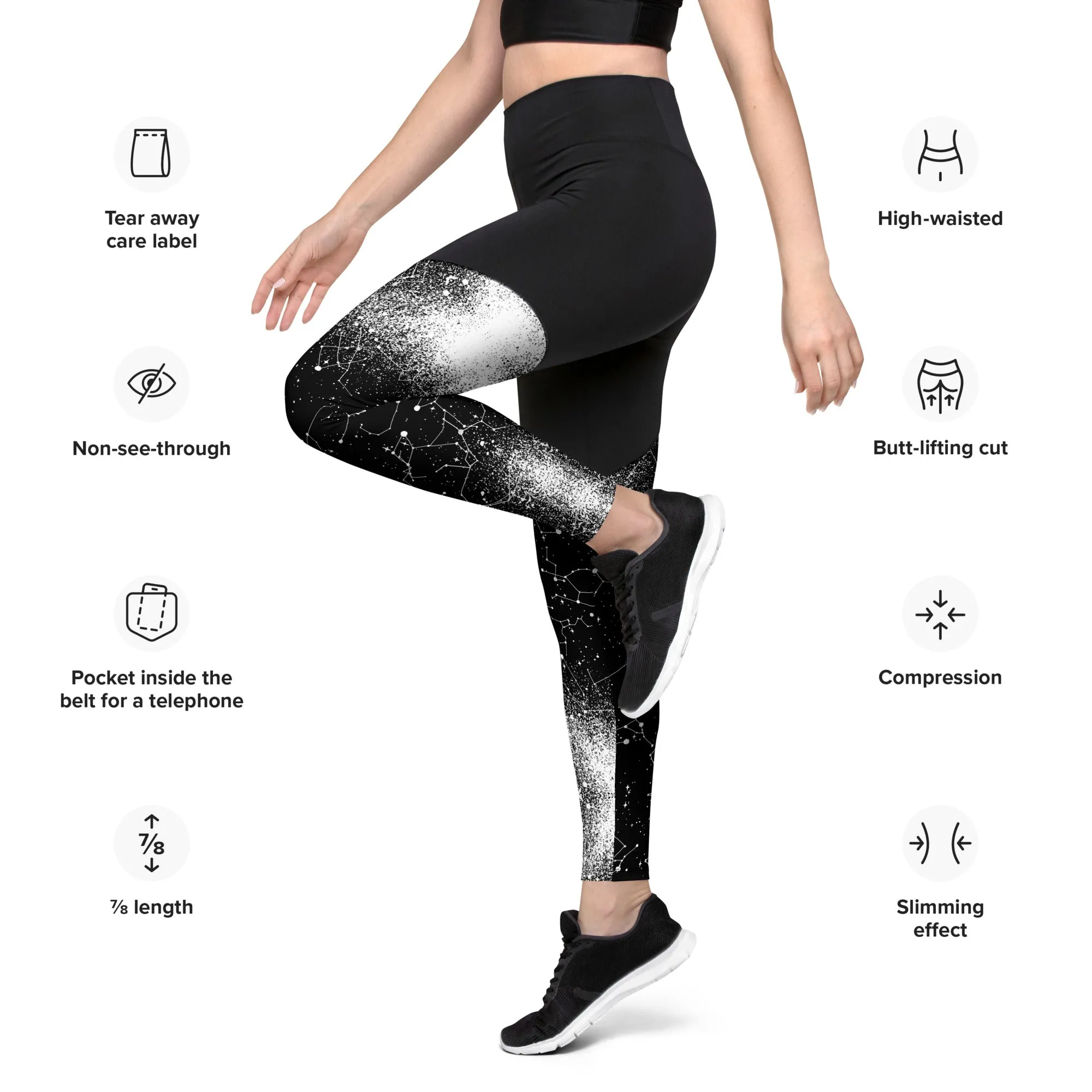 Constellation Sports Leggings - Slimming Effect Compression Fabric with Bum-lift cut - UPF 50  Protection, Vegan Sportswear