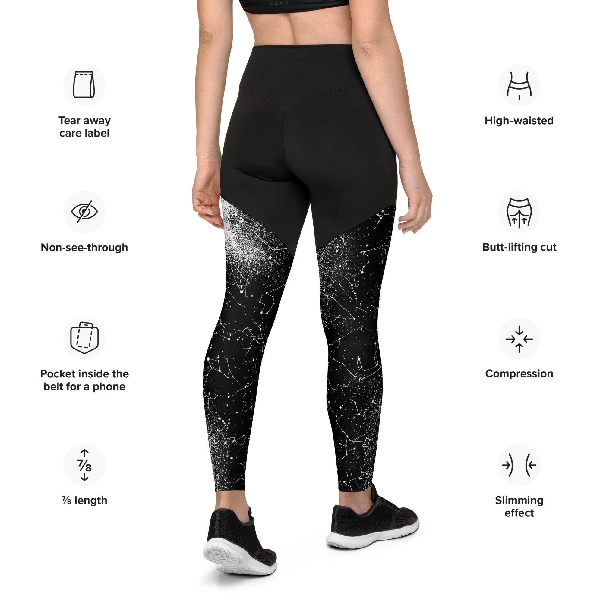 Constellation Sports Leggings - Slimming Effect Compression Fabric with Bum-lift cut - UPF 50  Protection, Vegan Sportswear