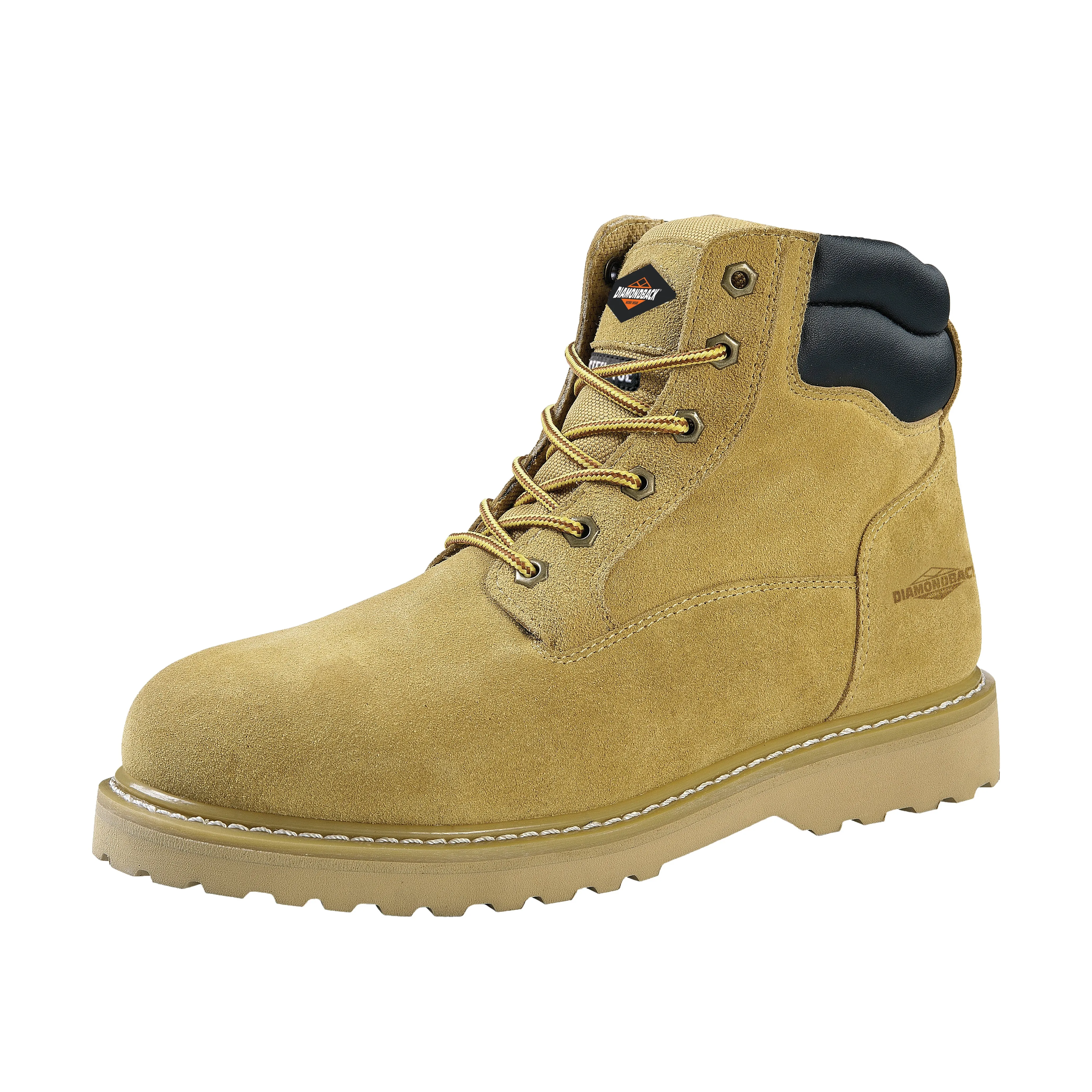 Diamondback Work Boots, 10, Extra Wide W, Tan, Suede Leather Upper, Lace-Up Closure, With Lining