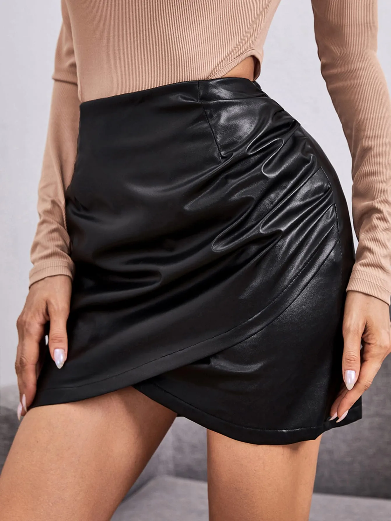 Elegant Plain Asymmetrical High Waist Mini Women Skirt