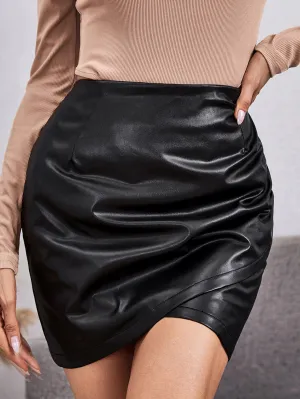 Elegant Plain Asymmetrical High Waist Mini Women Skirt