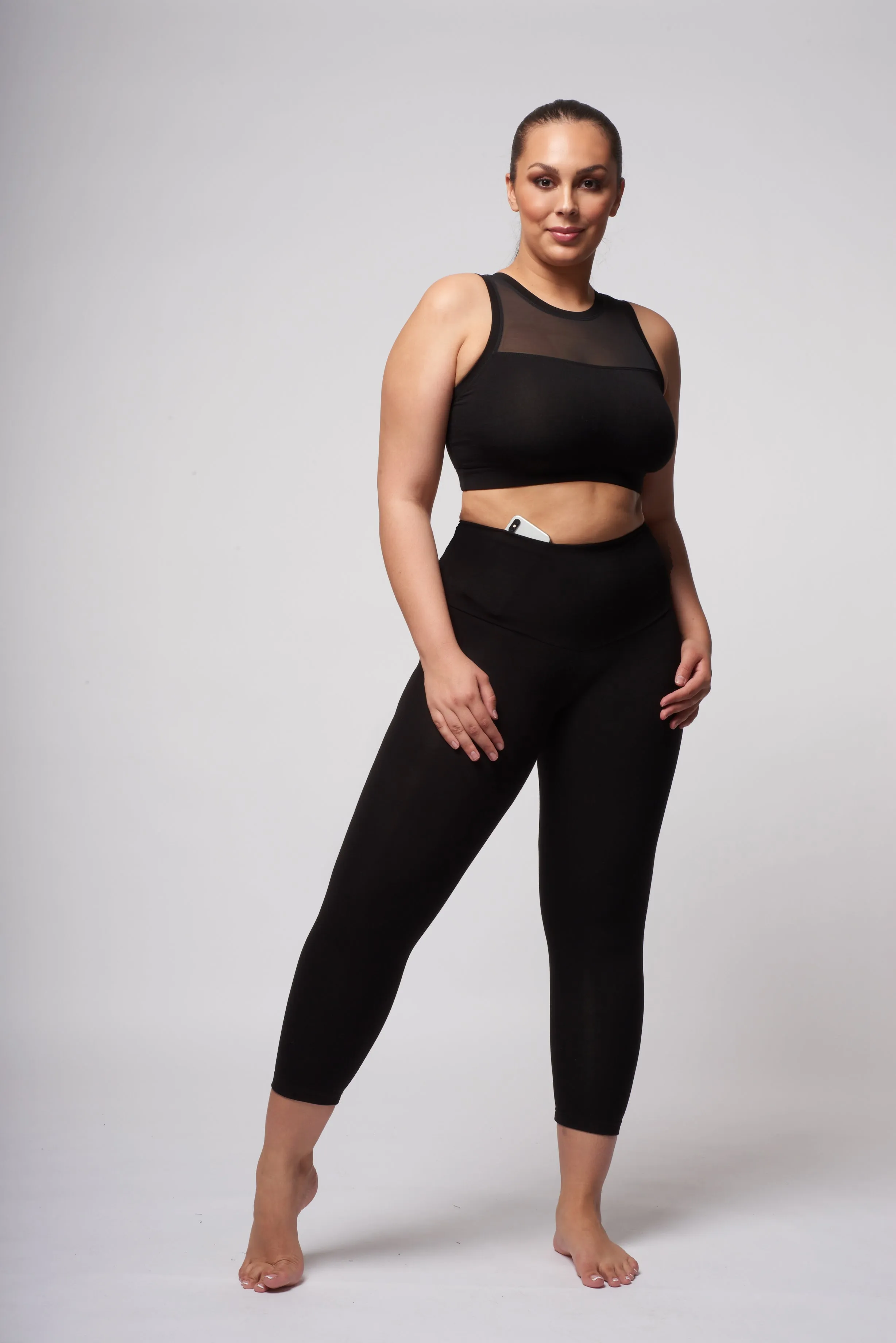 Extra Strong Compression Curve Cropped Leggings with Waisted Tummy Control Black