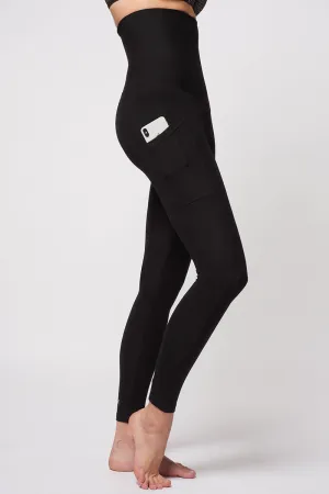 Extra Strong Compression Leggings with High Waisted Tummy Control and Pockets Black