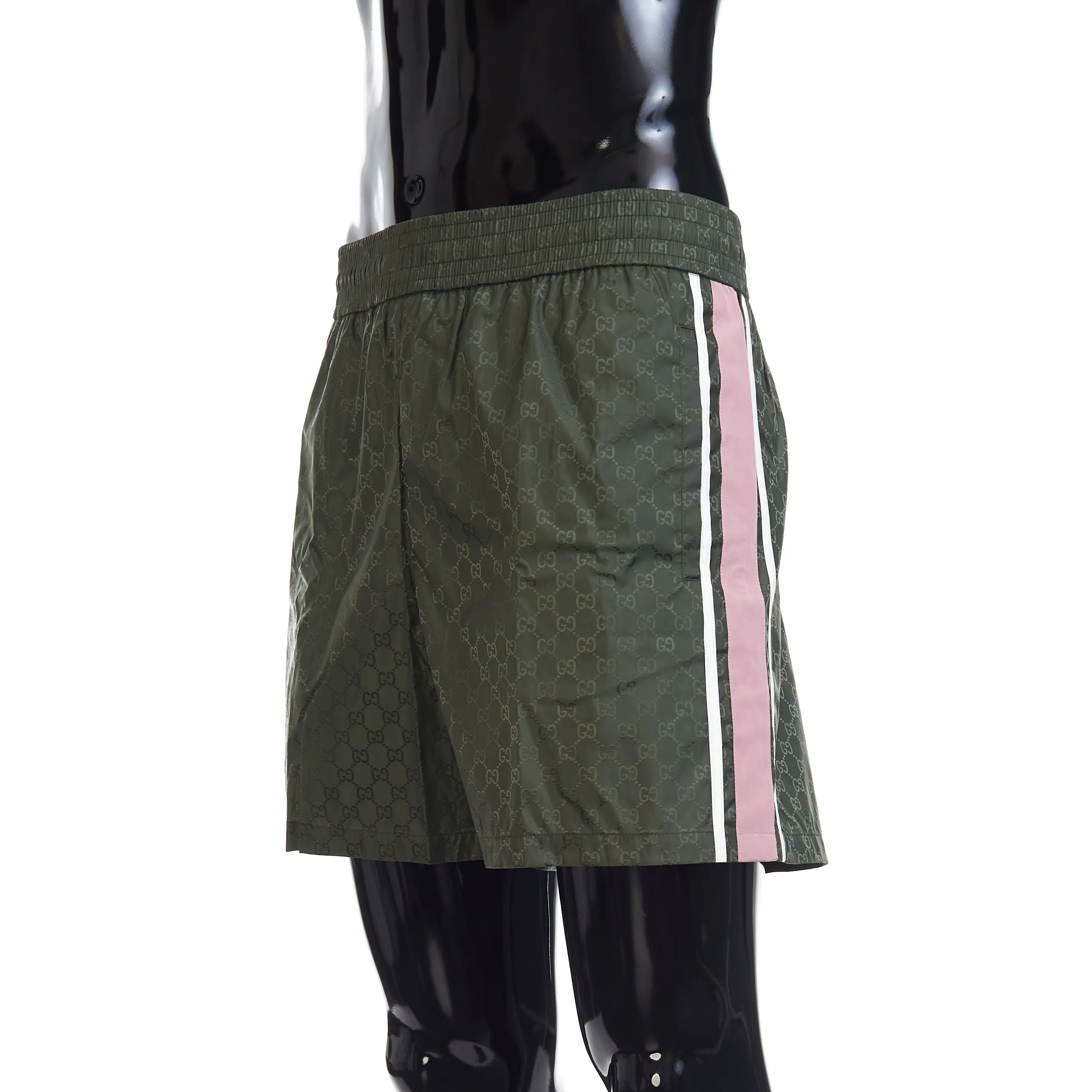 GG Nylon Jacquard Swim Shorts In Forest Green