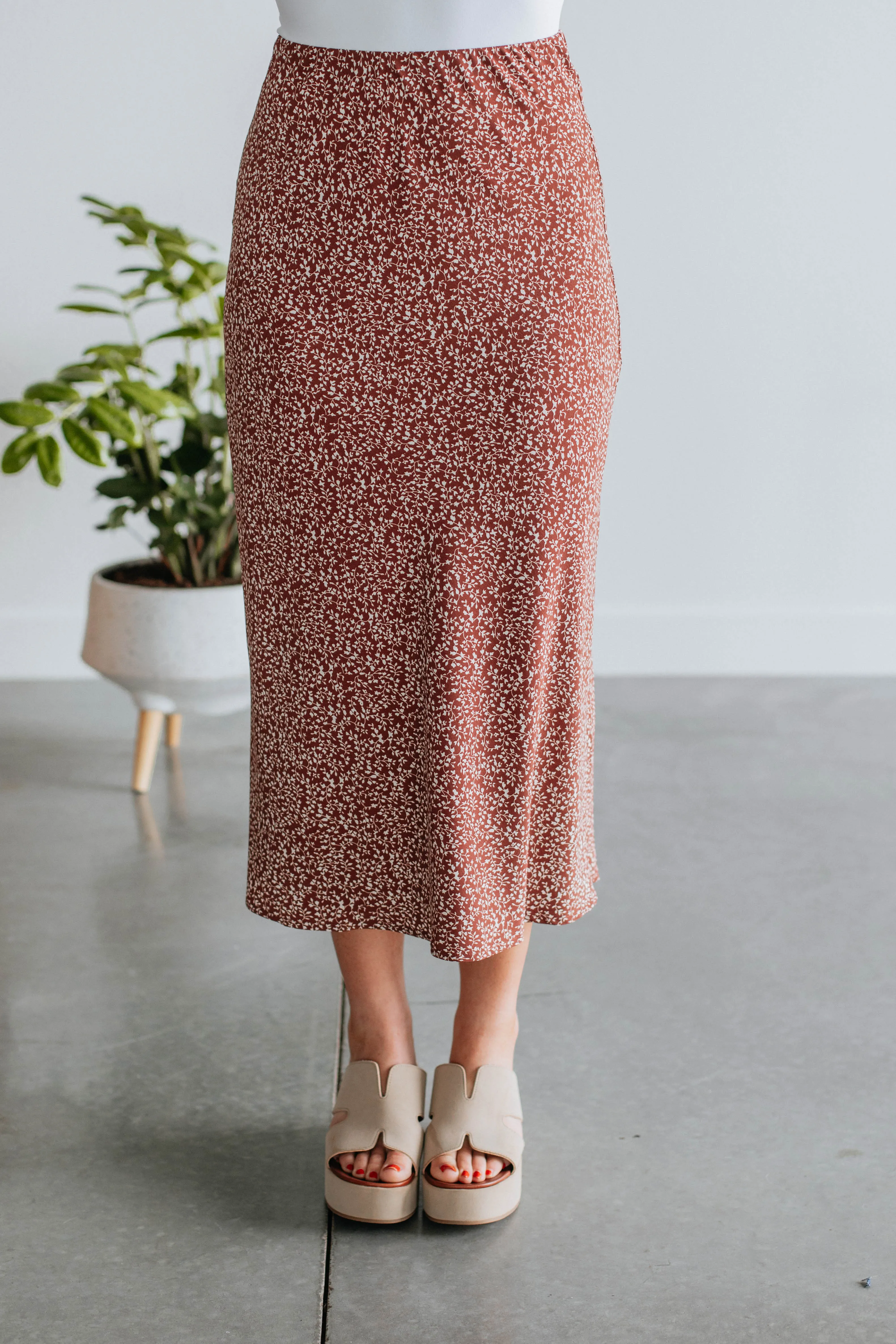 Hallie Floral Midi Skirt - Cinnamon