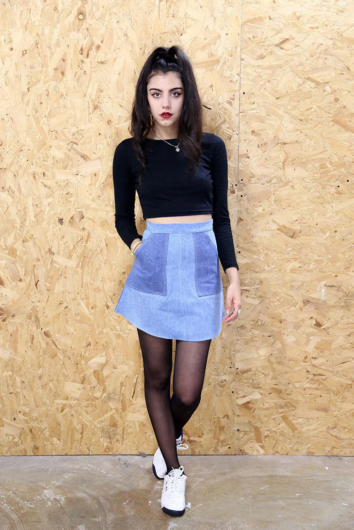 LOOT Label High Waisted Denim A-Line Skirt