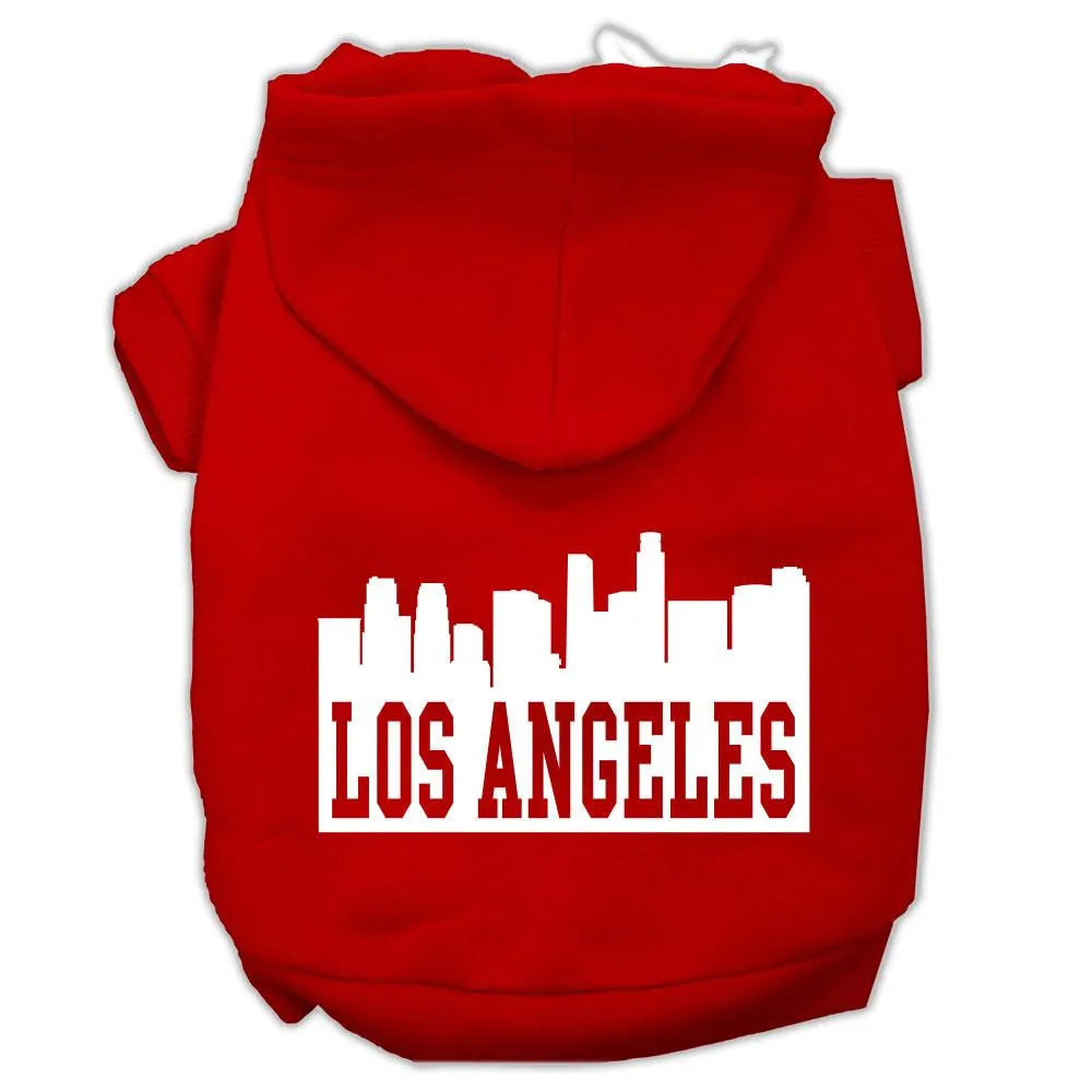 Los Angeles Skyline Screen Print Pet Hoodies Red Size Sm (10)