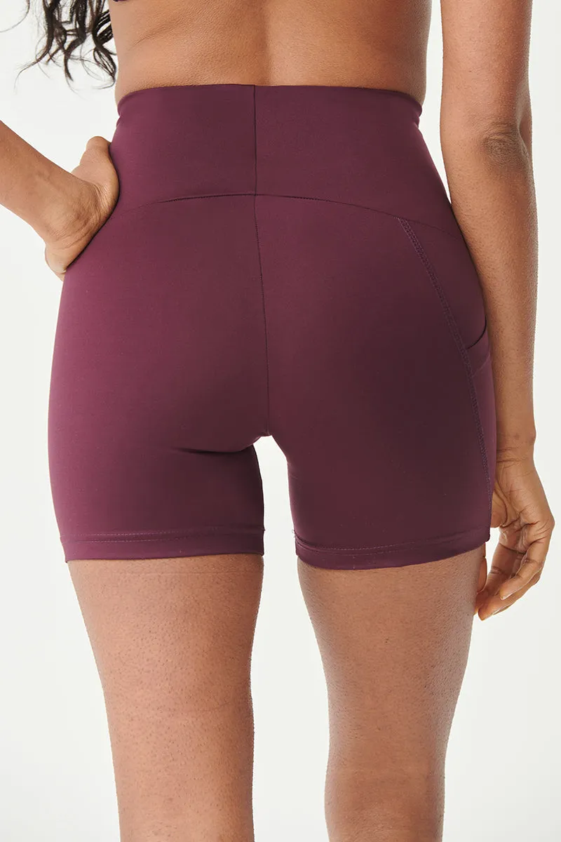 Medium Compression Mini Shorts with Side Pocket Wine