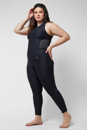 Medium Compression Waisted Leggings Black   Fitted Gym T-Back Vest Black