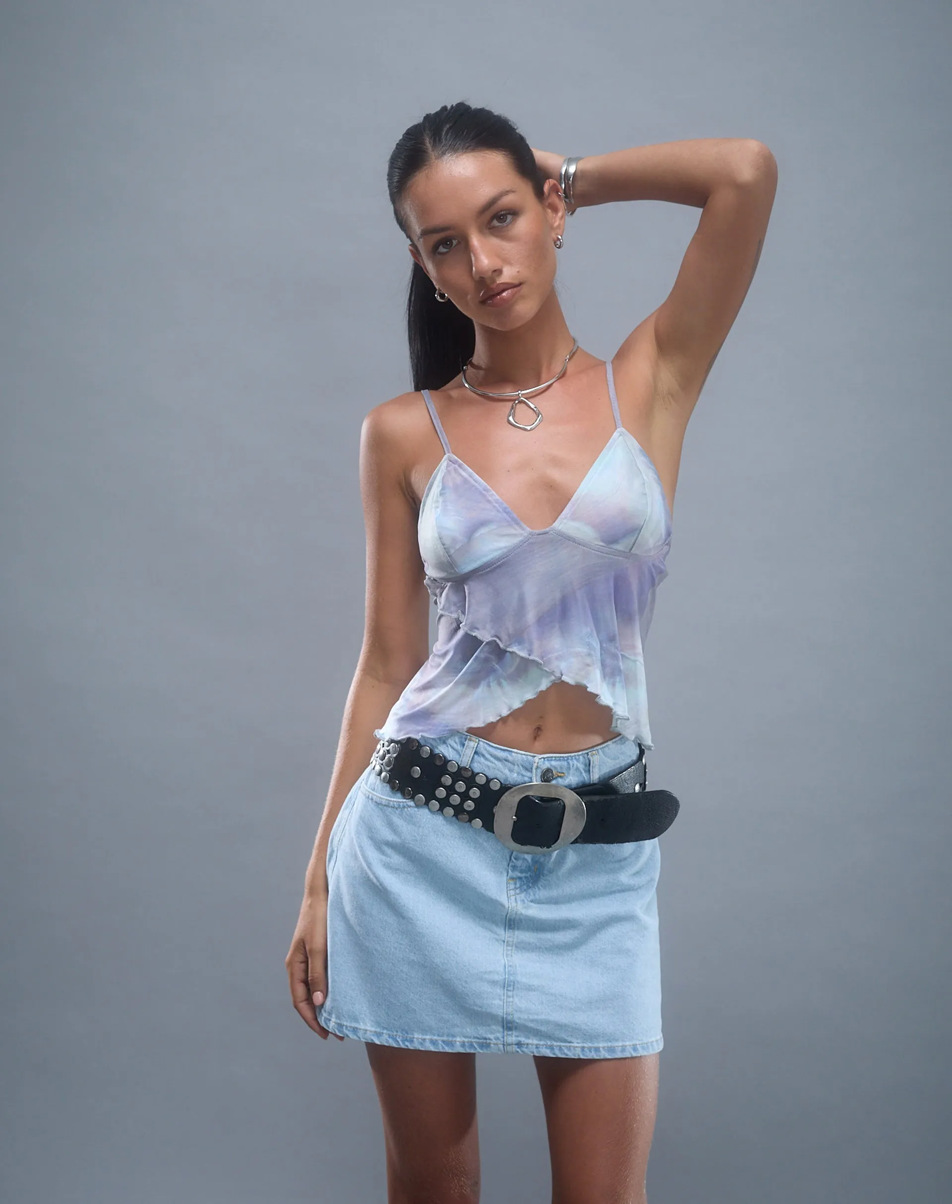 Mini A-Line Skirt in Denim Blue Bleach