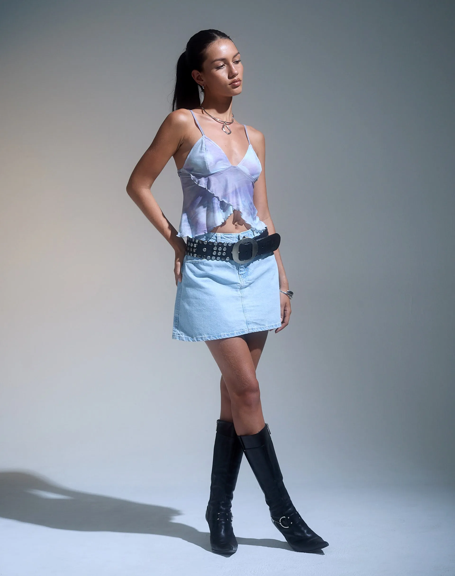 Mini A-Line Skirt in Denim Blue Bleach