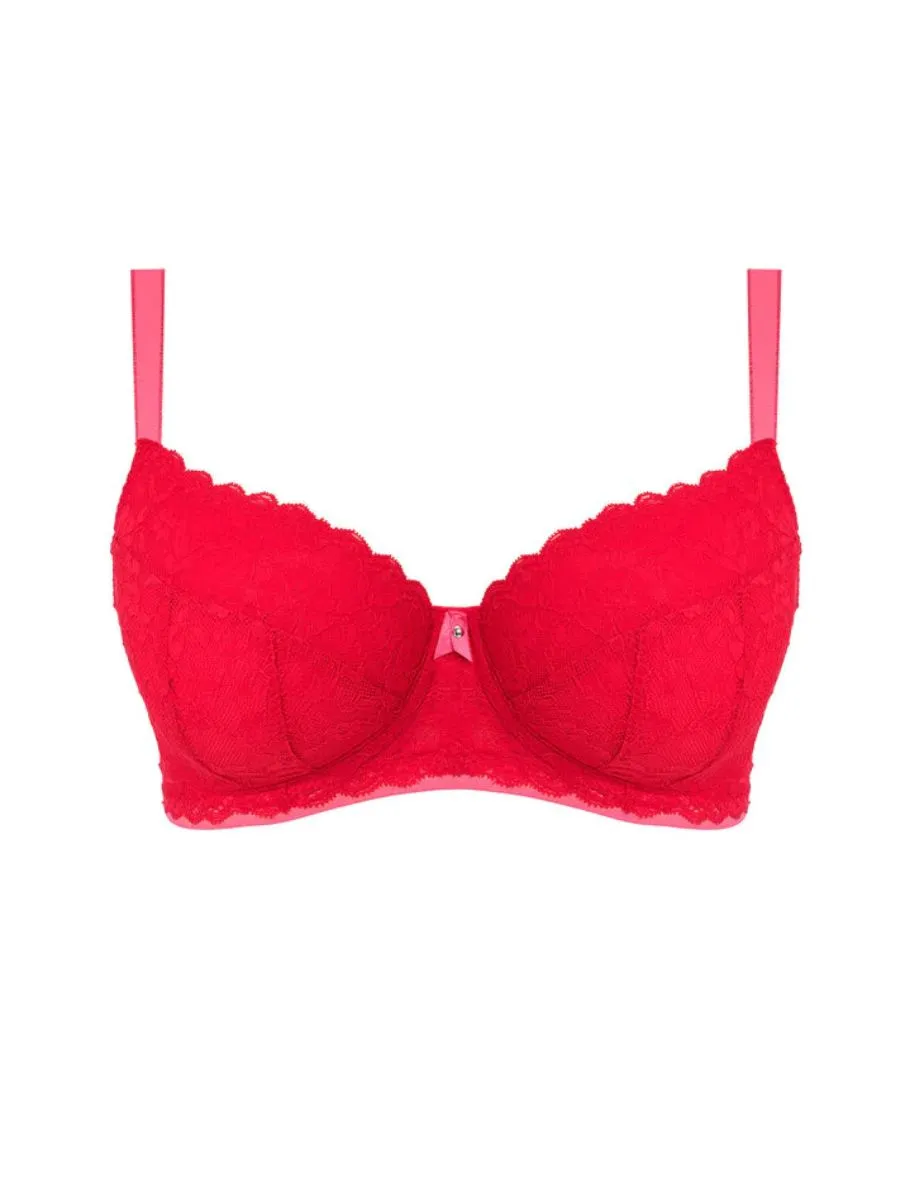 Offbeat Padded Half Cup Bra - Chilli Red