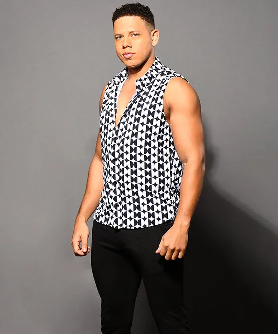 Optical Sleeveless Muscle Shirt