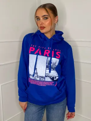 Paris Print Hoodie - Royal Blue