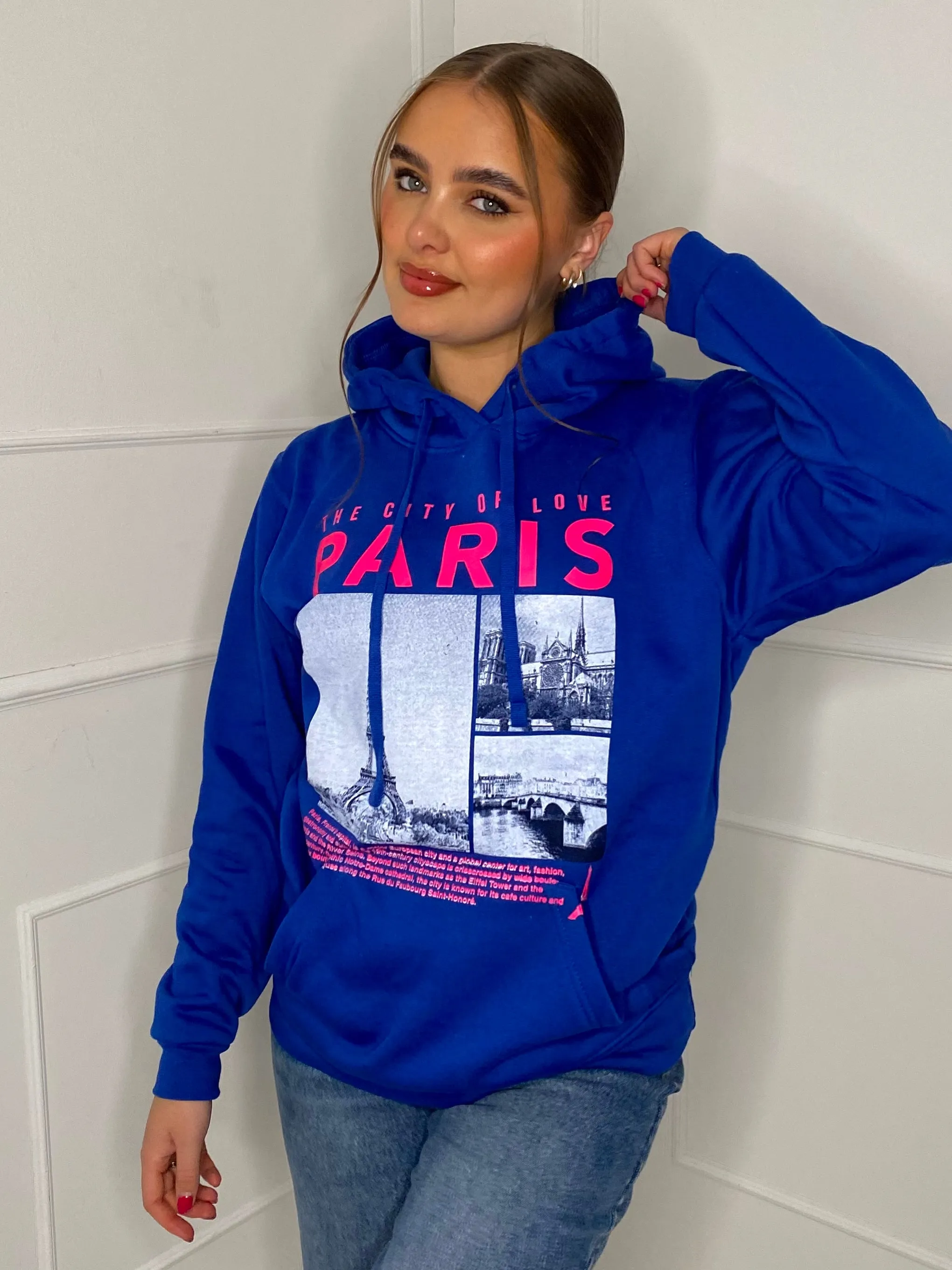 Paris Print Hoodie - Royal Blue