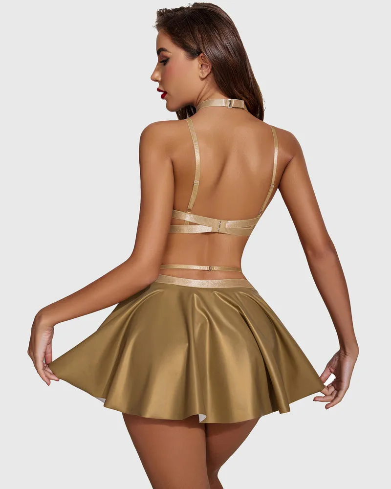 PU Leather Skirt Sets with Choker