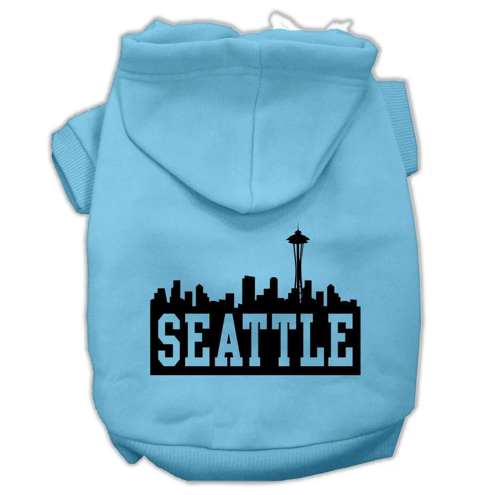 Seattle Skyline Screen Print Pet Hoodies Baby Blue Size Xs (8)