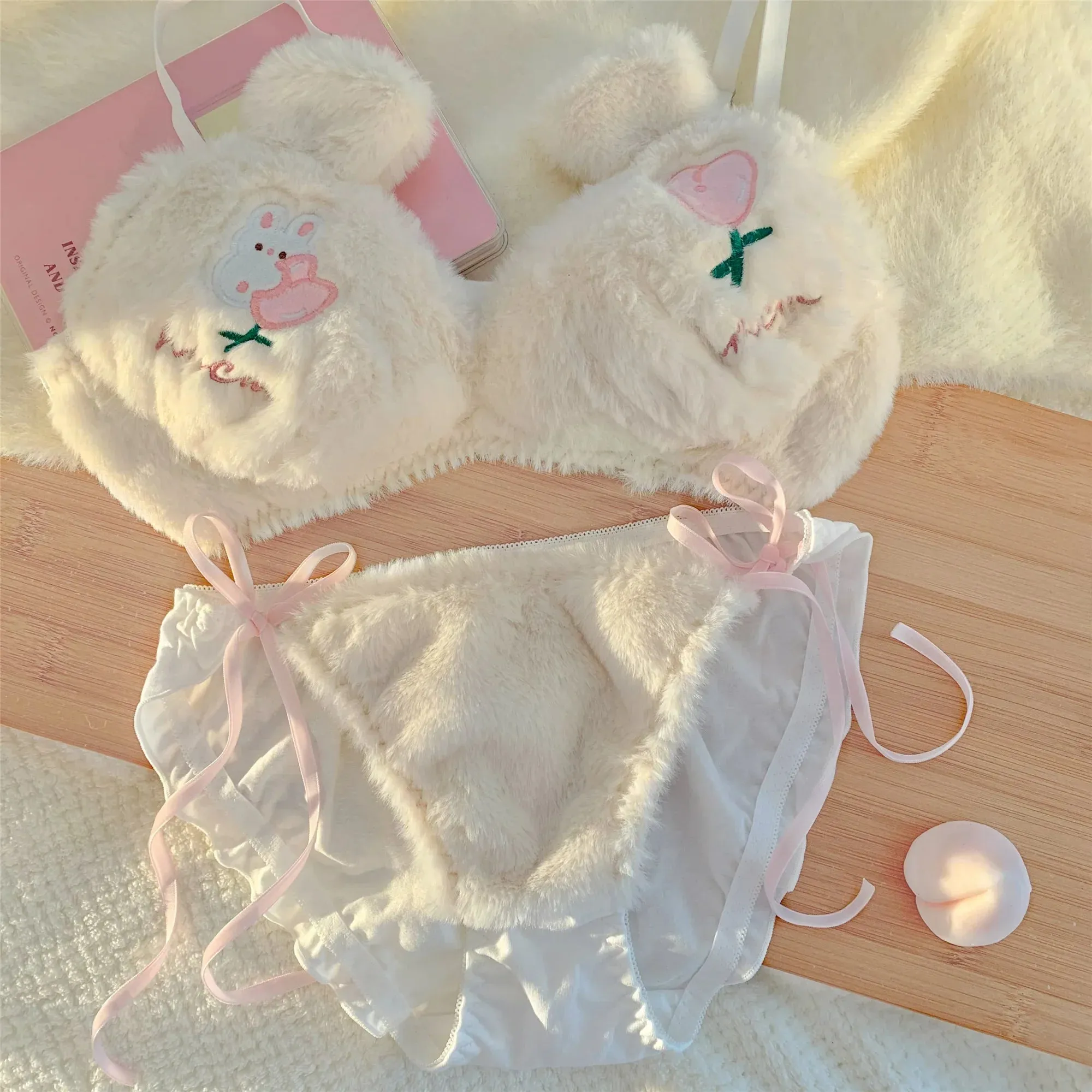 Spring Tulip Bunny Fuzzy Lingerie Set