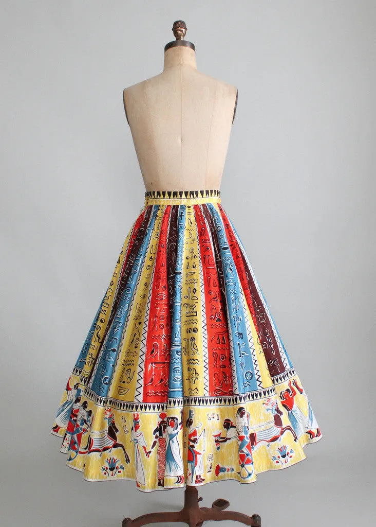 Vintage 1950s Egyptian Hieroglyphs Circle Skirt