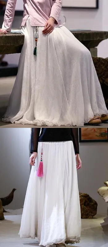 White Women Skirts Long Chiffon Summer Women Skirts