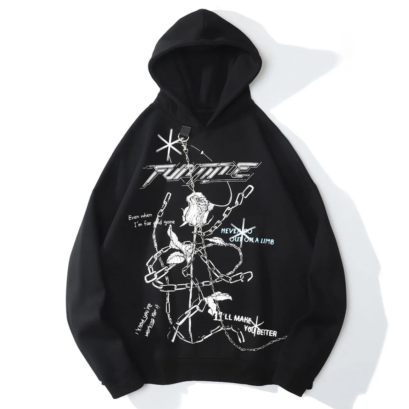 WLS Dark Rose Chain Print Oversized Hoodie