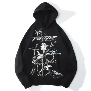 WLS Dark Rose Chain Print Oversized Hoodie